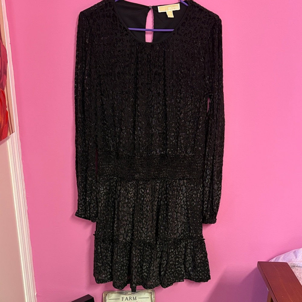 Michael Kors Black Metallic Leopard Print Dress – Size Large L